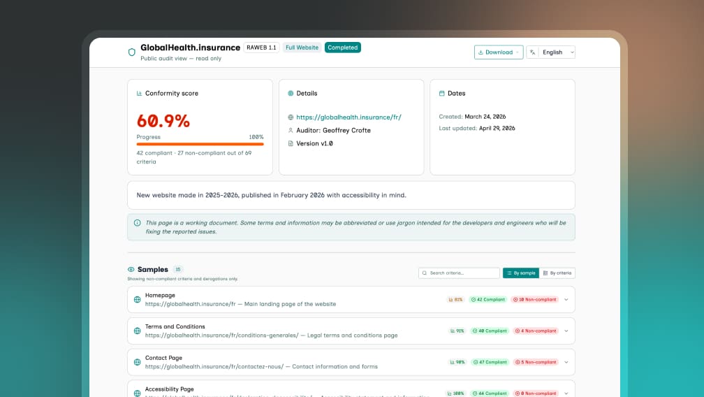 Page publique de rapport & synthèse d'audit